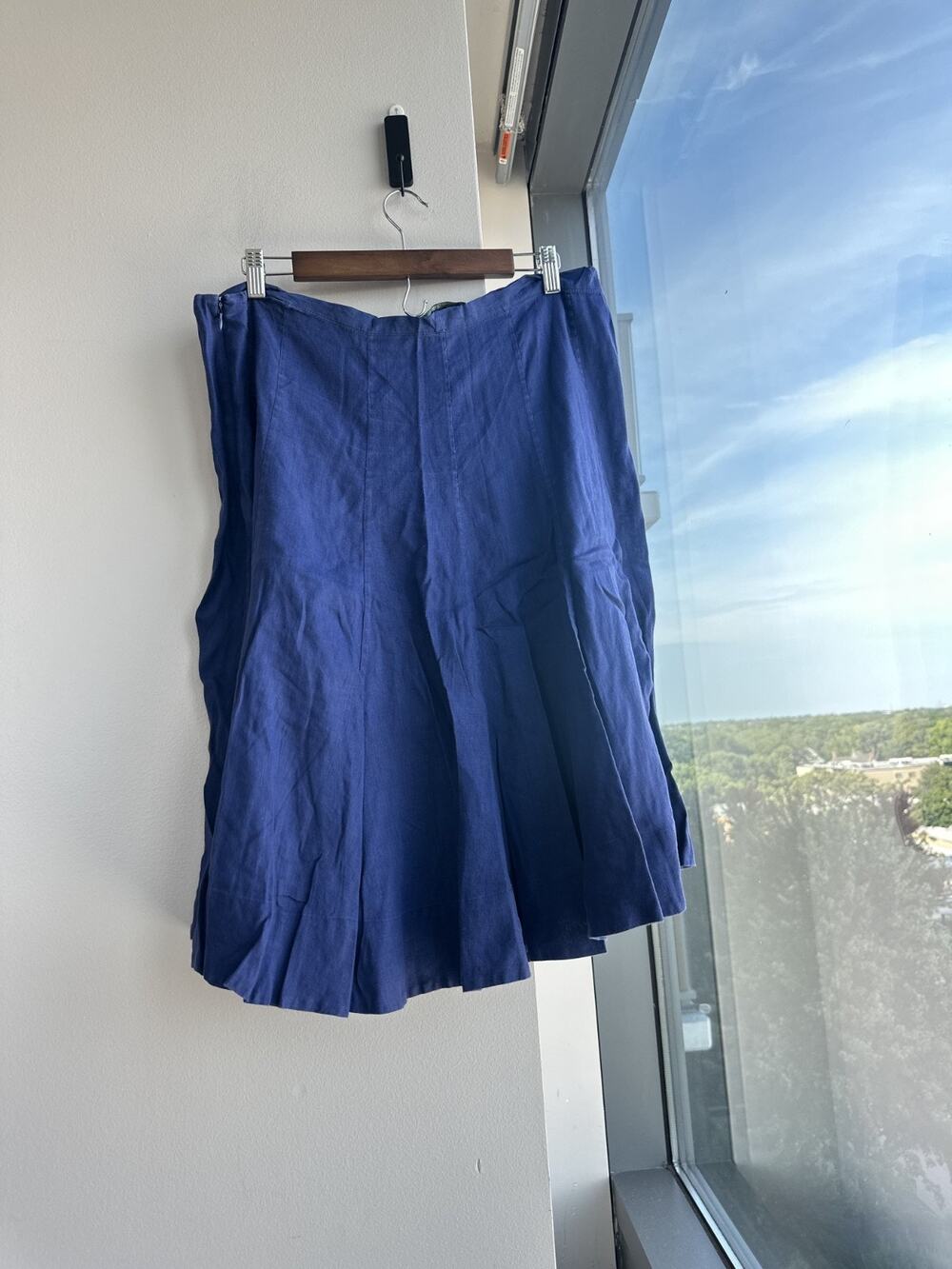 Lauren Ralph Lauren Skirt Womens Blue Linen Flare Midi Lined Summer Casual Sz 14